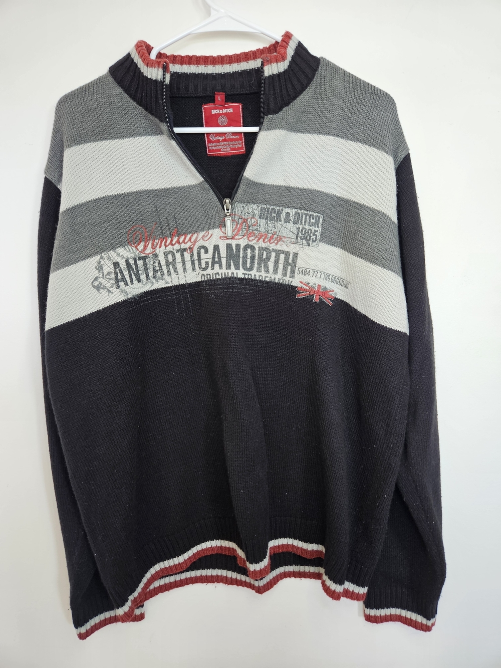 Rick & Ditch Men's Quarter Zip Sweater Large Antartica North Graphic Striped 🔥